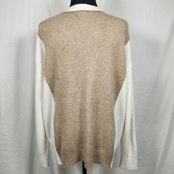 Karen Kane Colorblock Cardigan Sweater M Tan White Gray Pockets Button Front - Picture 4 of 5